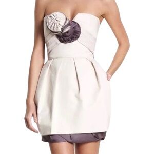BCBGMaxAzria Runway Cream with Zipper Rosette Strapless Mini Dress 6